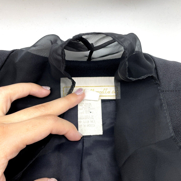 Vintage Michael Marcella Ltd Black Lace Padded Shoulder Flowy Jacket Women's L - Picture 6 of 11